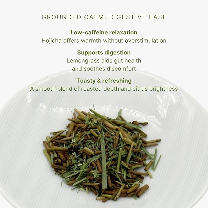 Lemongrass &amp Hojicha Tea – Low-Caffeine Roasted Green Tea Blend – 30 Bags