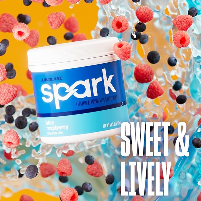 AdvoCare Spark - Energy Drink Mix - Vitamin &amp Amino Acid Supplement - Supports Energy &amp Focus - Portable Immune Support - Sugar-Free - Blue Raspberry (10.5 oz)
