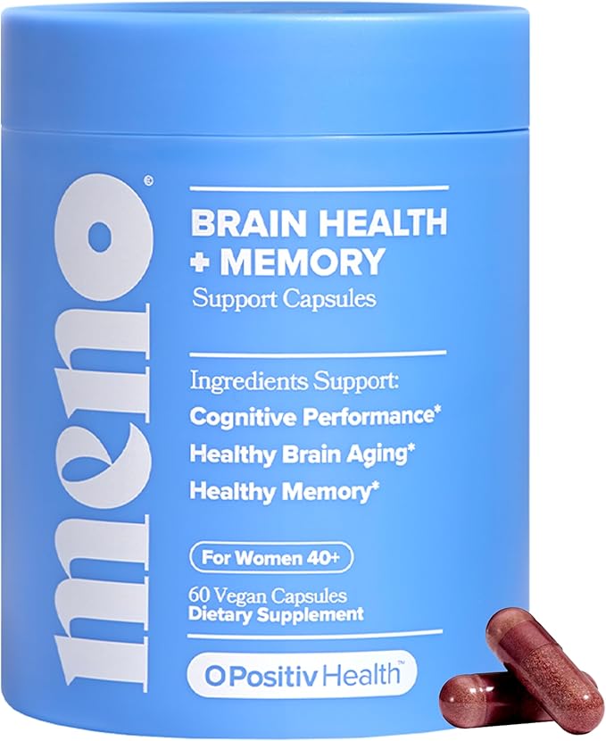 MENO Brain Health + Memory Support Capsules – Daily Support for Cognitive Performance Concentration &amp Healthy Brain Aging – with Phosphatidylserine Creatine Sage Leaf &amp Huperzine A – 30 Ser