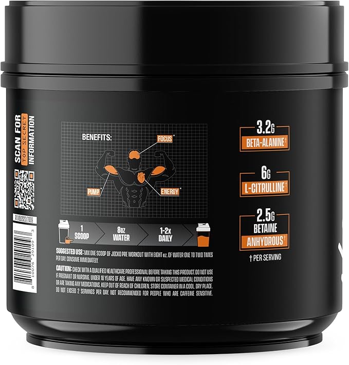 Jocko Fuel Ultimate Pre Workout Powder - Pre-Workout Energy Powder Drink for Men &amp Women - High Stim Sugar-Free Nootropic Blend to Support Muscle Pump Energy &amp Recovery 200mg Caffeine Sour P
