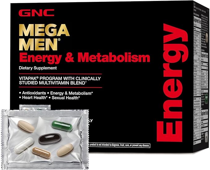 GNC Mega Men Energy and Metabolism Vitapak Program Convenient Complete Nutrition 5 Products in 1 Packet Calorie Burn Thermogenic 300mg Caffeine 30 Daily Packs