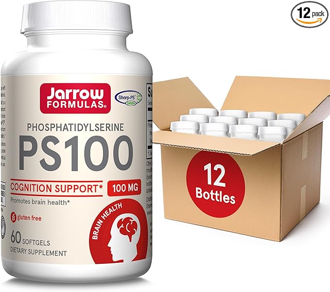 Jarrow Formulas PS100 Phosphatidylserine 100 mg Dietary Supplement for Brain Health and Cognition Support 60 Softgels 20-60 Day Supply Pack of 12