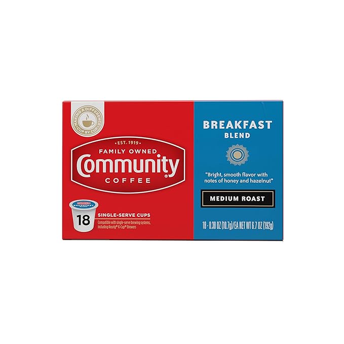 Community Coffee Breakfast Blend Medium Roast Single Serve K-Cup Compatible Coffee Pods Box of 18 Pods (Pack of 12)