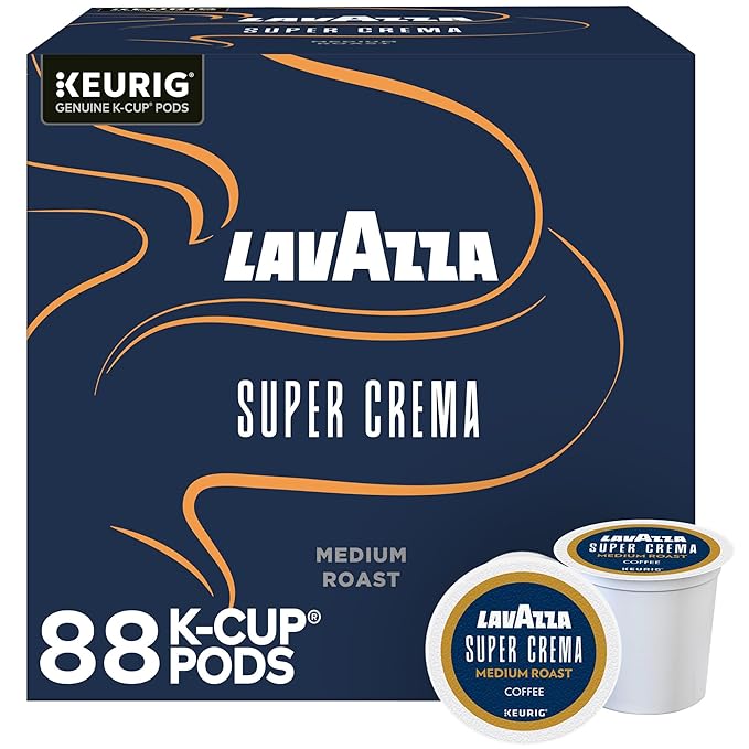 Lavazza Super Crema Single Serve Keurig K-Cup Pods Medium Espresso Roast Coffee 88 Count (4 Packs of 22)