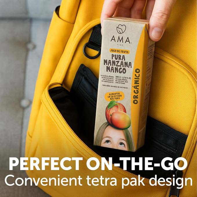 AMA TIME Organic Apple &amp Mango Juice Boxes for Kids 24 Pack | 6.76 fl oz Each | USDA Organic Juice with Vitamins A &amp C | No Added Sugar Gluten-Free Lunchbox &amp Snack Box Drinks