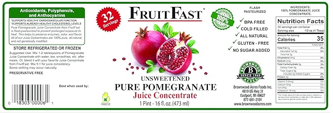 Pomegranate Juice Concentrate by FruitFast - Unsweetened 65 Brix Pure Concentrate - 100% Pomegranate Extract - No Additives or Fillers! (16 FL OZ)