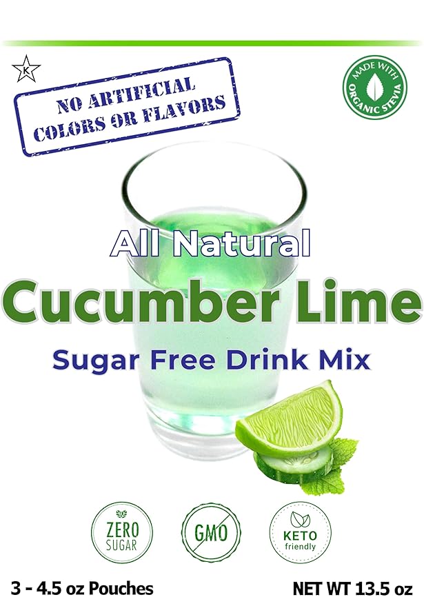 GramZero All Natural Cucumber Lime Zero Calorie Sugar Free Drink Mix Great For Nutrition Club Loaded Tea Stevia Sweetened
