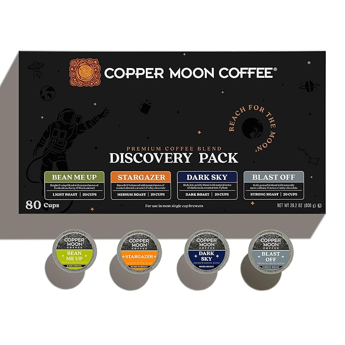 Copper Moon Single Serve Coffee Pods for Keurig K-Cup Brewers Light Medium &amp Dark Roast Discovery Variety Pack 80 Count