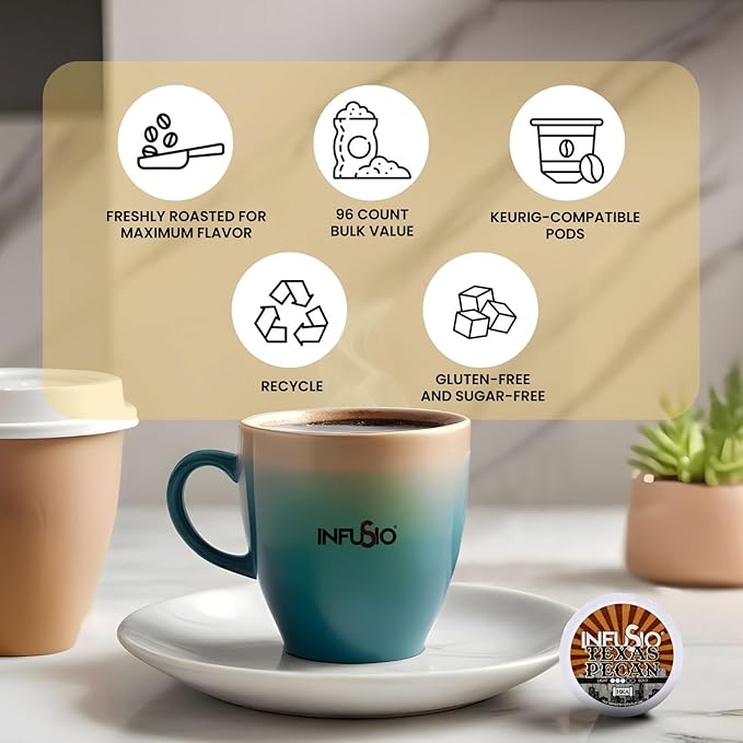 InfuSio Texas Pecan Coffee pods Single Serve Coffee Pods for Keurig K Cups Brewers - Premium Roasted 96 count