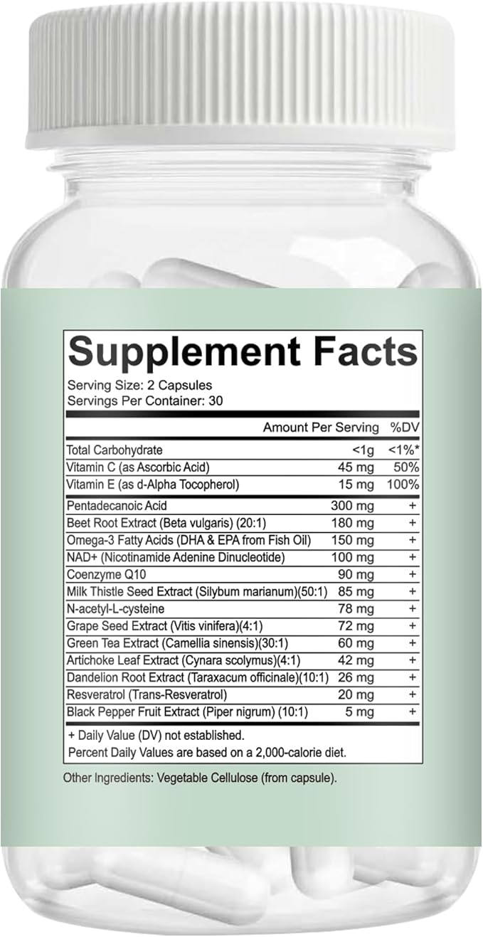 C15:0 Pentadecanoic Acid Supplement with Omega-3 CoQ10 NAD+ Vitamins Essential Acids for Longevity Supplement Liver Health Energy Support - 60 ct
