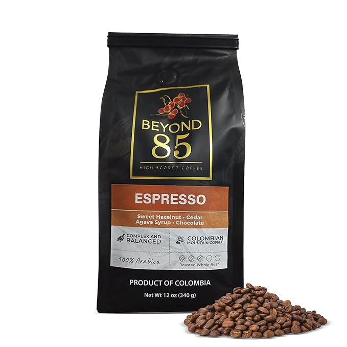 BEYOND 85 COFFEE Espresso Premium Colombian Coffee Medium Roast Fruity Nutty &amp Chocolatey Notes Whole Bean 12 OZ