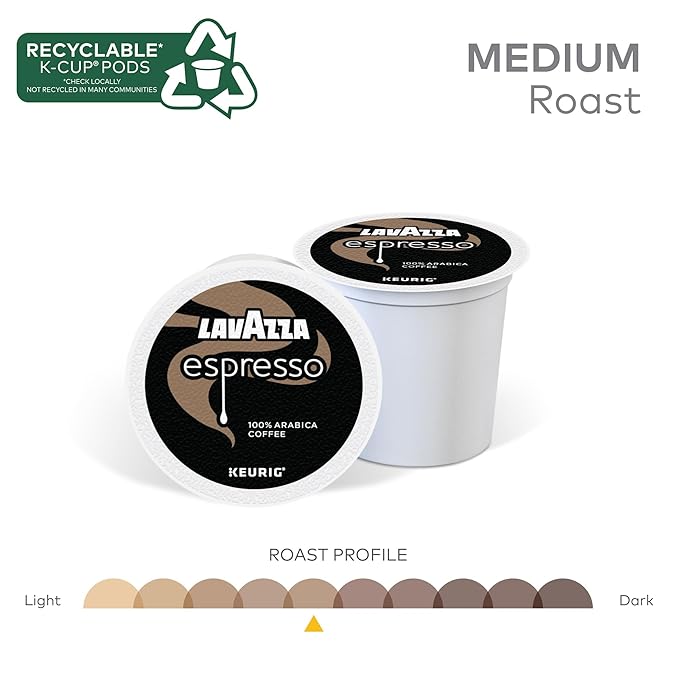 Lavazza Espresso Single-Serve Keurig K-Cup Pods Medium Roast Coffee 88-Count Box (4 Packs of 22)