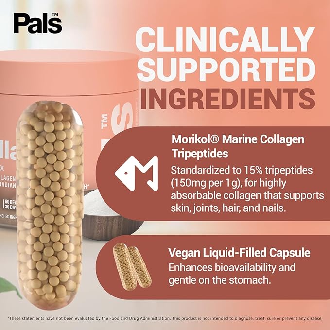 Marine Collagen Peptides Capsules for Women &amp Men 15x Concentration Type I &amp III Fish Derived Tripeptides Hydrolyzed Marine Collagen Supplements for Skin Hair Nails Bones Joint Health Non-GMO