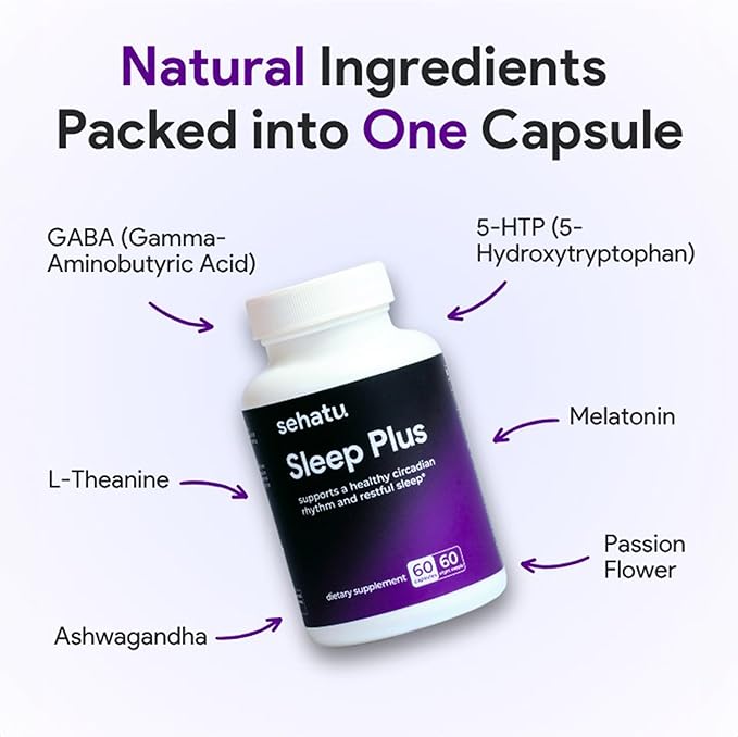 Sleep Plus Supplement | with Melatonin GABA Ashwagandha 5-HTP | for Men and Women Seeking a Healthy Sleep-Wake Schedule and A Relaxed Mood | 60 Count | 60 Day Supply