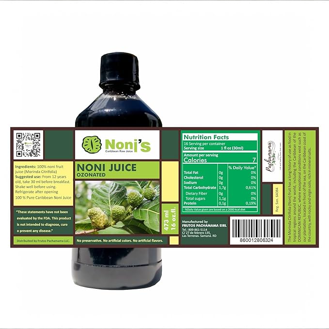 Frutos Pachamama Organic Noni Juice 100% Pure – Raw Ozonated Noni Extract from Dominican Republic | Natural Superfood Drink | Immune Booster &amp Anti-Inflammatory Support 1 Bottles 16Oz