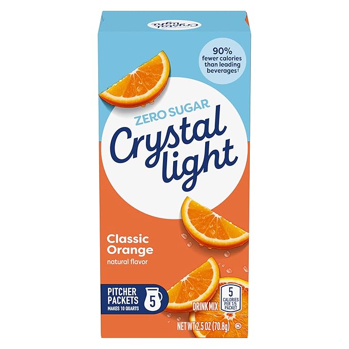 Crystal Light Classic Orange with Vitamin C &amp Calcium Drink Mix (20 Pitcher Packets 4 Canisters of 5)