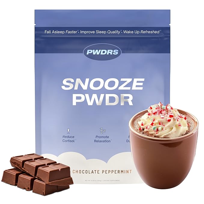 PWDRS Snooze Sleepy Time Hot Chocolate | All Natural Sleep Support | Magnesium Glycinate L Theanine Chamomile Electrolytes | 20 Calories Non GMO | Chocolate Peppermint