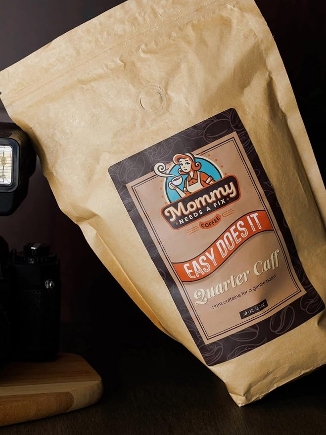 Mommy Needs A Fix Quarter Caff Ground Coffee | 100% All Natural Arabica Beans | Medium Roast | Chemical Free Swiss Water Process | Pregnancy &amp Breastfeeding Friendly | Roasted in the USA | 1 lb