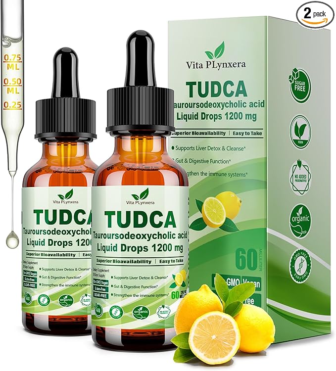 2 Pack Pure TUDCA Bile Salts Liquid Drops 1200mg (Tauroursodeoxycholic Acid) Premium Liver Support Bile Flow &amp Gallbladder Cleanse Supplement丨High Absorption Liquid | Non-GMO | 3rd Party Tested