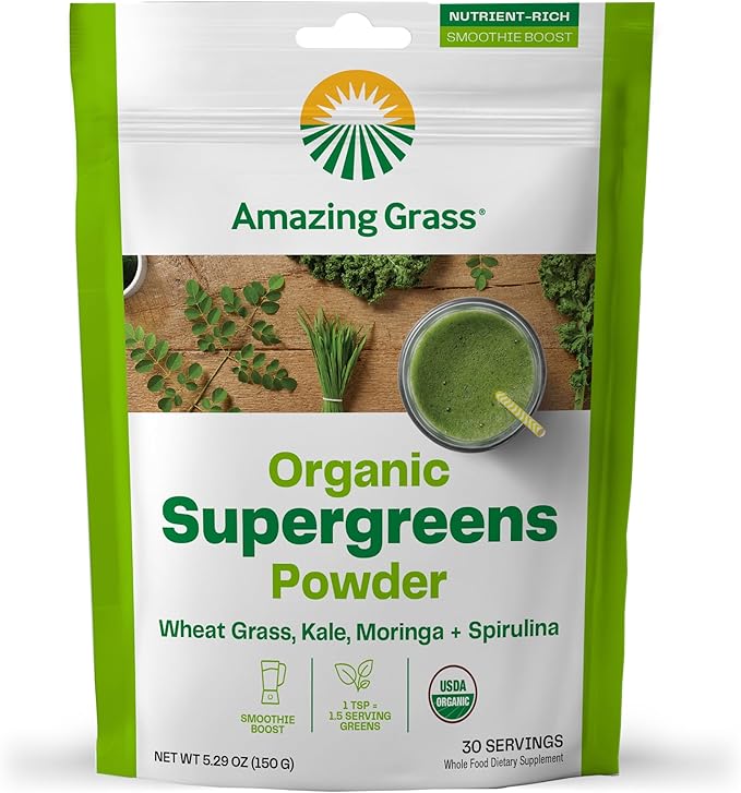 Primal Kitchen Collagen Peptides Unflavored Collagen Powder 1.2 Pounds &amp Amazing Grass Super Greens Booster: Greens Powder Smoothie Mix with Spirulina Moringa Wheat Grass