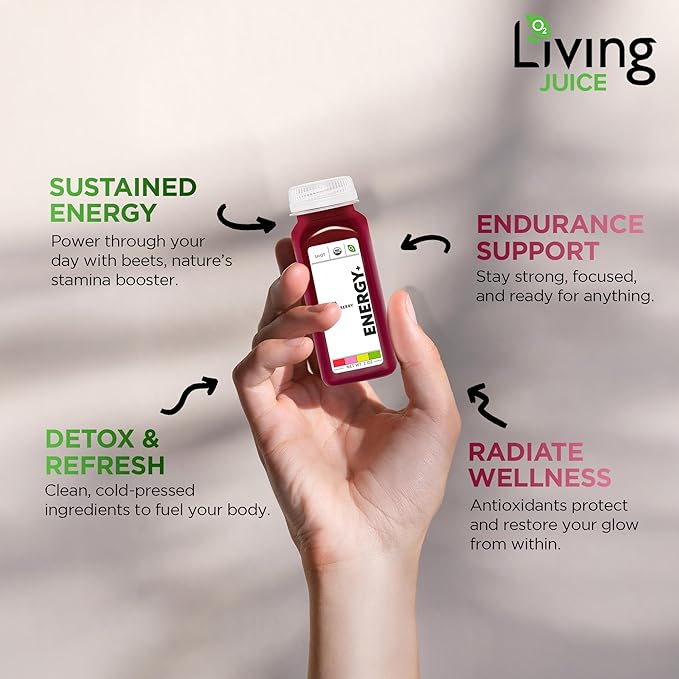 O2 Living Energy+ Organic Cold Pressed Juice Shots | Apple Strawberry Lime and Beet Juice for Active Lifestyle | 25 Calories | No Added Sugar or Water | Natural Sweetness | Non-GMO | 2 oz 12-Pack