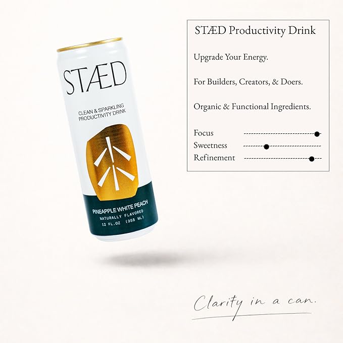 Drink Staed Assorted Flavors Productivity Drink Sparkling Functional Beverage 12-Pack – Blackberry Mint Lemon Lime Ginger Pineapple White Peach &amp Strawberry Orange with Cognizin® Citicoline &a