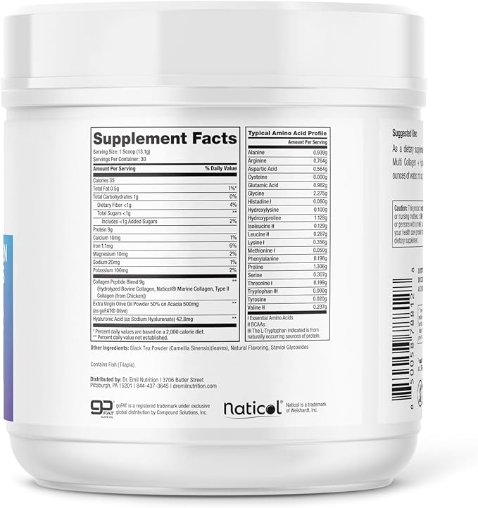 DR. EMIL NUTRITION Multi Collagen Peptides Plus - Peppermint Tea Flavor | 9g Collagen + Hyaluronic Acid | Skin Hair Nails &amp Joint Support | Paleo &amp Keto-Friendly Non-GMO 390g