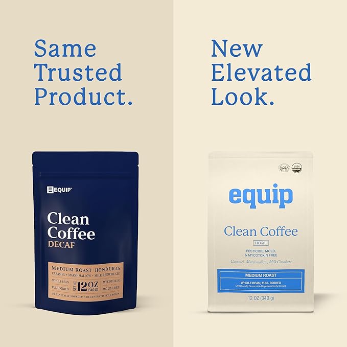 Equip Foods Decaf Clean Coffee | Gold Standard Certified Organic Fair Trade Regenerative | Medium Roast Whole Bean Honduras | Caramel+Marshmallow+Milk Chocolate