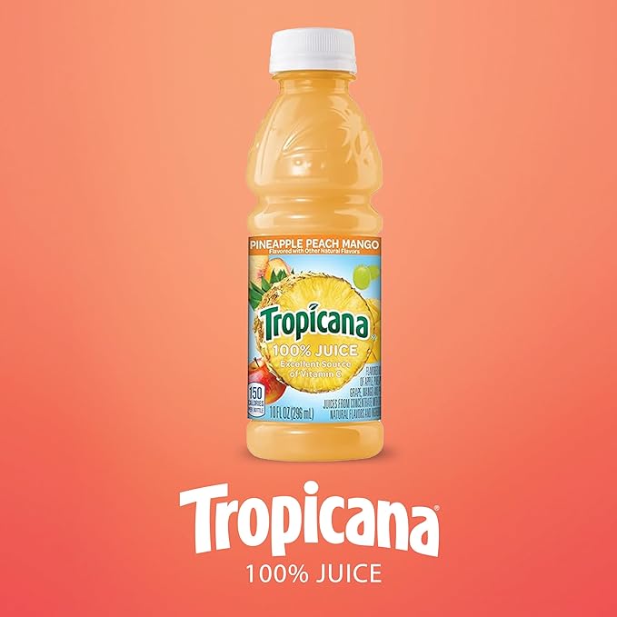 Tropicana 100% Pineapple Peach Mango Juice Single Serve 10 Fl Oz Bottles (Pack of 24) - Real Fruit Juice Vitamin C B &amp E Rich No Added Sugars No Artificial Flavors