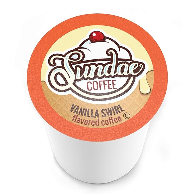 Sundae Ice Cream Flavored Coffee Pods Compatible with 2.0 Keurig K-Cup Brewer (Vanilla Swirl) 48 Count