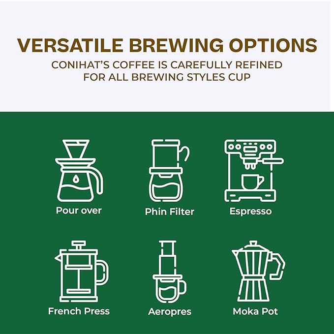 Conihat Whole Bean Coffee - 100% Vietnamese Premium Fine Robusta Medium Roast Chocolate &amp Woody Notes Long Aftertaste Low Acid Single Origin Hand-Picked 12 Oz Bag