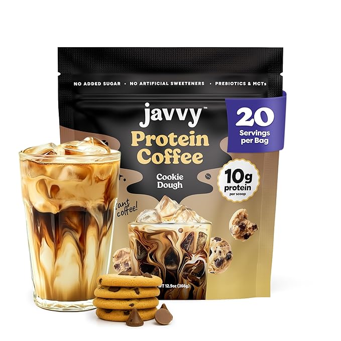 Cookie Dough Protein Iced Coffee - Premium Whey Protein &amp Instant Iced Coffees - 100% Natural Cold Brew - Zero Artificial Flavors &amp Sweeteners 80 mg Caffeine Per Serving 20 Servings