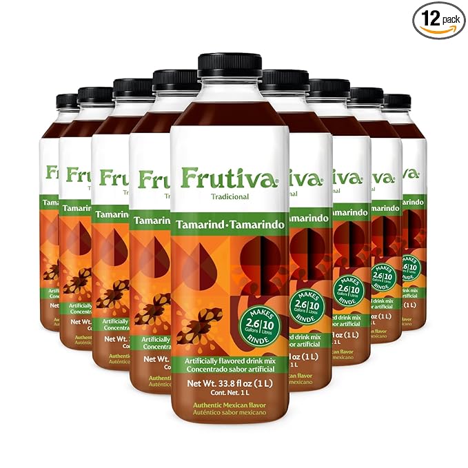 Frutiva Authentic Tamarind Drink Mix| |Made in Mexico with Cane Sugar | Aguas Frescas Concentrate Makes 2.6 Gallons Per Bottle | No High Fructose Corn Syrup | de | Perfect for Drinks Desserts &amp M