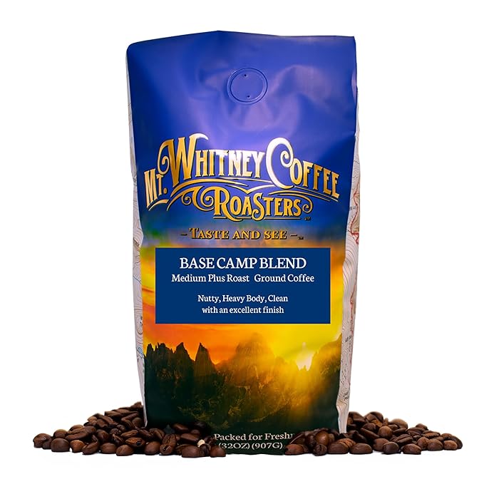 Mt. Whitney Base Camp Blend Coffee Beans - Medium Dark Roast Coffee Low Acid Coffee - Ground Coffee 2 pound (Pack of 1)