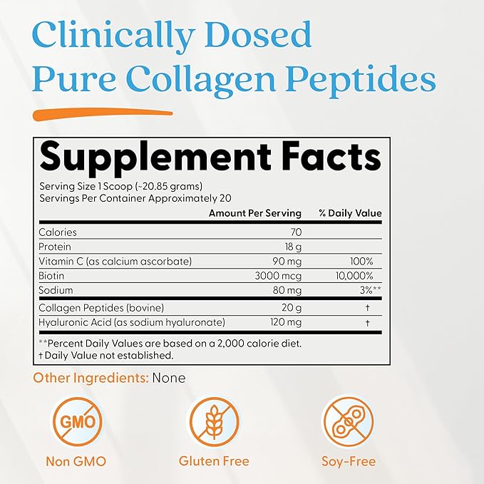 Doctor's BEST Pure Collagen Peptides w/Hyaluronic Acid - Collagen Powder Supplement for Women &amp Men Unflavored 18 g Protein &amp 90 mg Vitamin C per Serving Supports Healthy Skin &amp Hair -