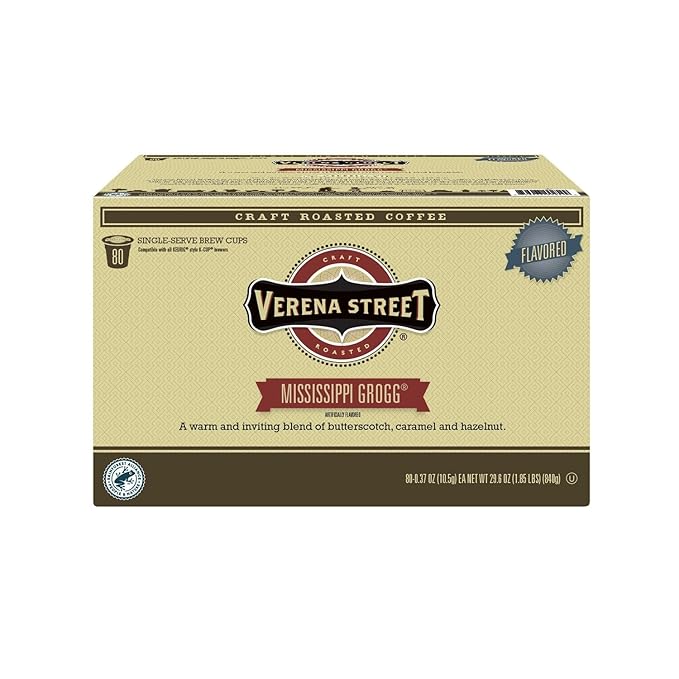 Verena Street Single Cup Pods (80 Count) Flavored Coffee Mississippi Grogg Rainforest Alliance Certified Arabica Coffee