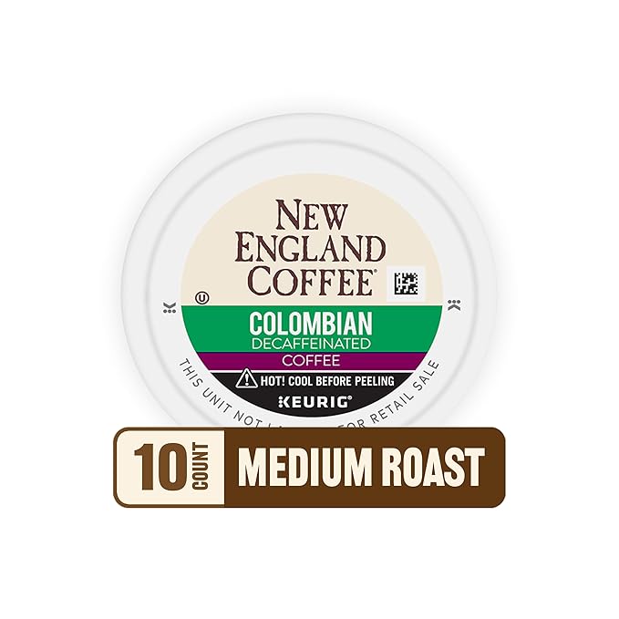 New England Coffee Colombian Decaffeinated Medium Roast Single Serve Pods 10ct Box (Pack of 6)
