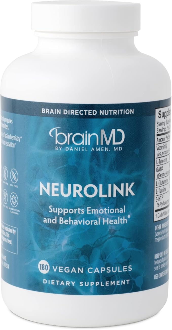 BRAINMD Dr Amen NeuroLink - 180 Capsules - Promotes Optimal Brain Function Focus &amp Concentration - Gluten Free - 45 Servings