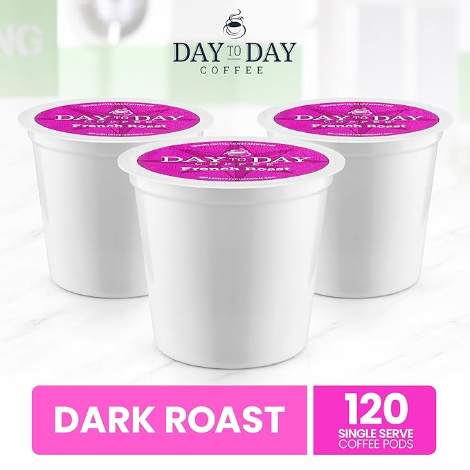 Day To Day Coffee French Roast Dark Roast Coffee Pods 120 Count Compatible with Keurig K-Cup Brewers Classic Dark Roast Coffee