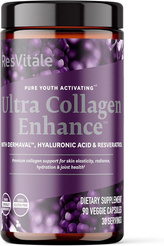 ResVitále Ultra Collagen Enhance - Skin Care Supplement with Resveratrol - 90 Veggie Capsules