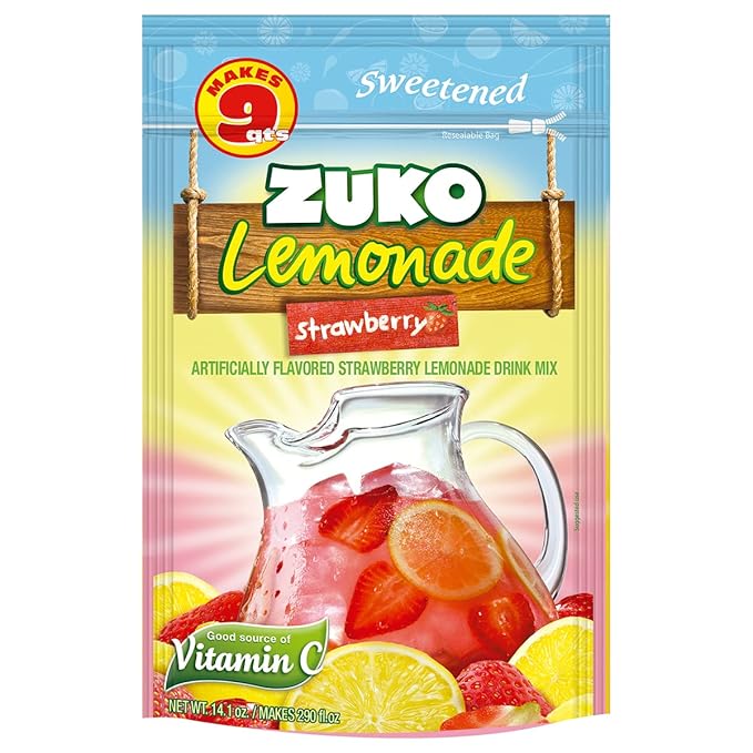 Zuko Strawberry Lemonade Instant Powder Drink | Family Pack | No Sugar Needed | Vitamin C | 14.1 Ounce (Pack of 6)