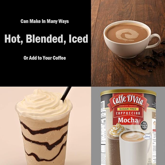 Caffe D'Vita Sugar Free Mocha Cappuccino Mix - Sugar Free Mocha Mix Gluten Free No Cholesterol No Trans Fat 99% Caffeine Free - 2 lb. (32 oz.) can