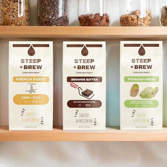 STEEP + BREW Highlander Grog Coffee | Premium Arabica Flavored Coffee | Ground | Light Roast | 12 oz | PACK OF 6