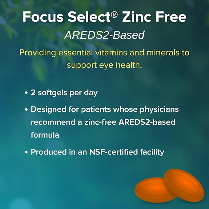 Focus Vitamins | Focus Select Zinc Free Formula | 180 Softgel Capsules | AREDS2 Based Formula | Eye Vitamin &amp Supplement | Easy to Swallow Pill