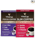VitaCup Focus &amp Slim Coffee Pods Boost Focus &amp Immunity w/Lions Mane Chaga B Vitamins D3 16CT | Boost Diet &amp Metabolism with Ginseng Garcinia B Vitamins 16ct