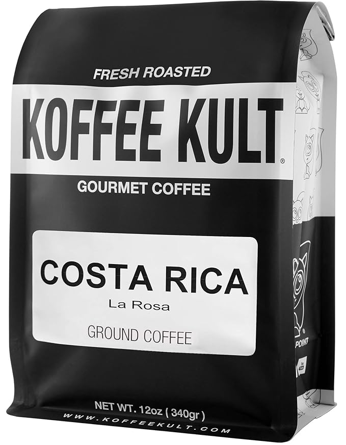 Koffee Kult Costa Rica Medium Roasted Ground Coffee Beans 100% Single Origin Arabica (Ground 12oz)
