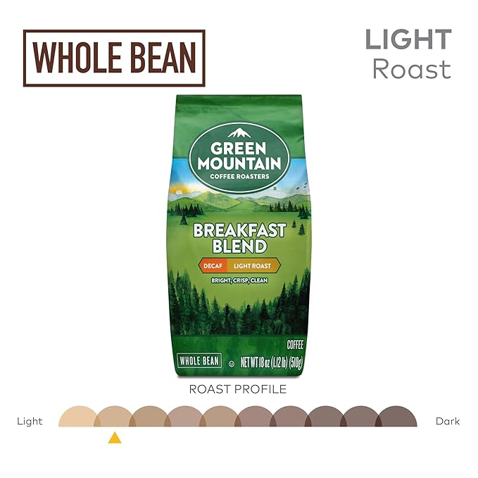 Green Mountain Coffee Roasters Breakfast Blend Decaf Whole Bean Coffee Bagged 18 oz