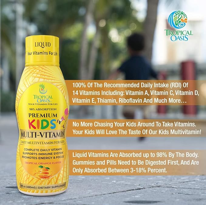 Premium Liquid Multivitamin For Kids | Sugar Free Kids Vitamins | 100% DV of 14 Vitamins for Kids | Multivitamin for Children Ages 4+ | Great Tasting Non-GMO Max 98% Absorption Rate- 16 oz 32 Serv