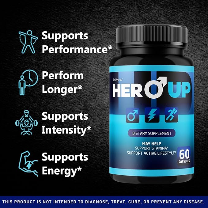 LIVORKA Hero Up Capsules - Official HeroUp Supplement Pills for Men - Maximum Strength Energy Support All Natural Hero Up Vitamins Support for Overall Health &amp Wellness 60 Capsules for 1 Month