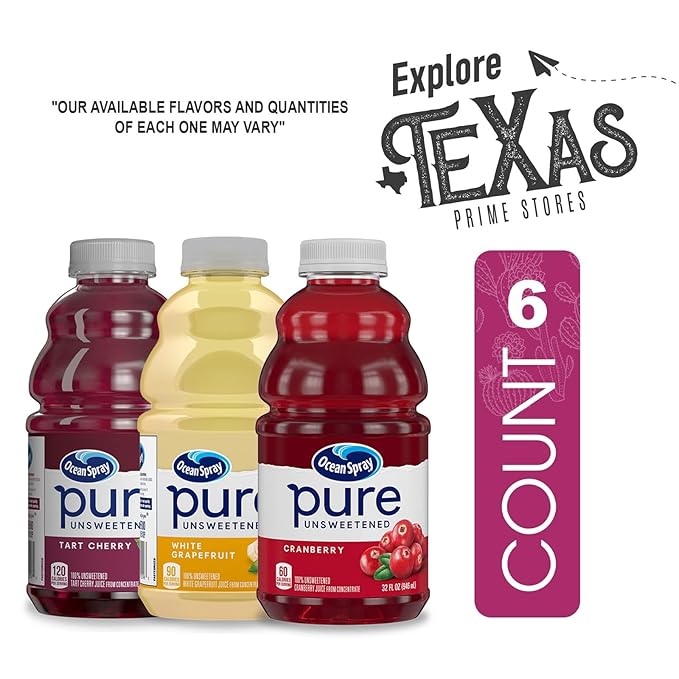 Ocean Spray - Lavinia Essentials Bundle: Collection 6- Pack Unsweetened 100% Pure Juice 2 Tart Cherry + 2 White Grapefruit + 2 Cranberry 32 Fl oz Plastic Bottles + 1 Utility Prop